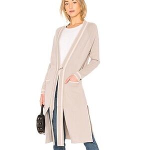 Soia & Kyo Cordelia Varsity Cardigan Latte Grey Taupe Long Knit Sweater Size L